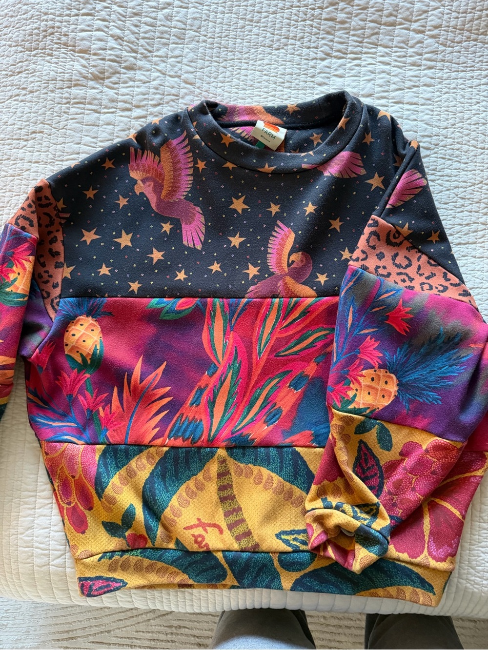 FARM Rio Multicolor Tropical Patchwork Sweatshirt